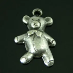 10mm Teddy Bear Charm, Vintage Silver, 6 pack