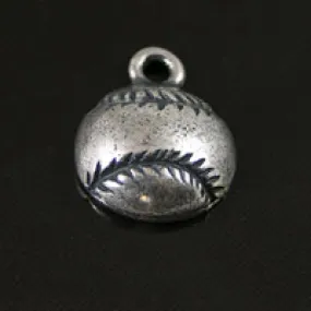 12x17mm Classic Silver Finish Baseball Charm, pack of 6