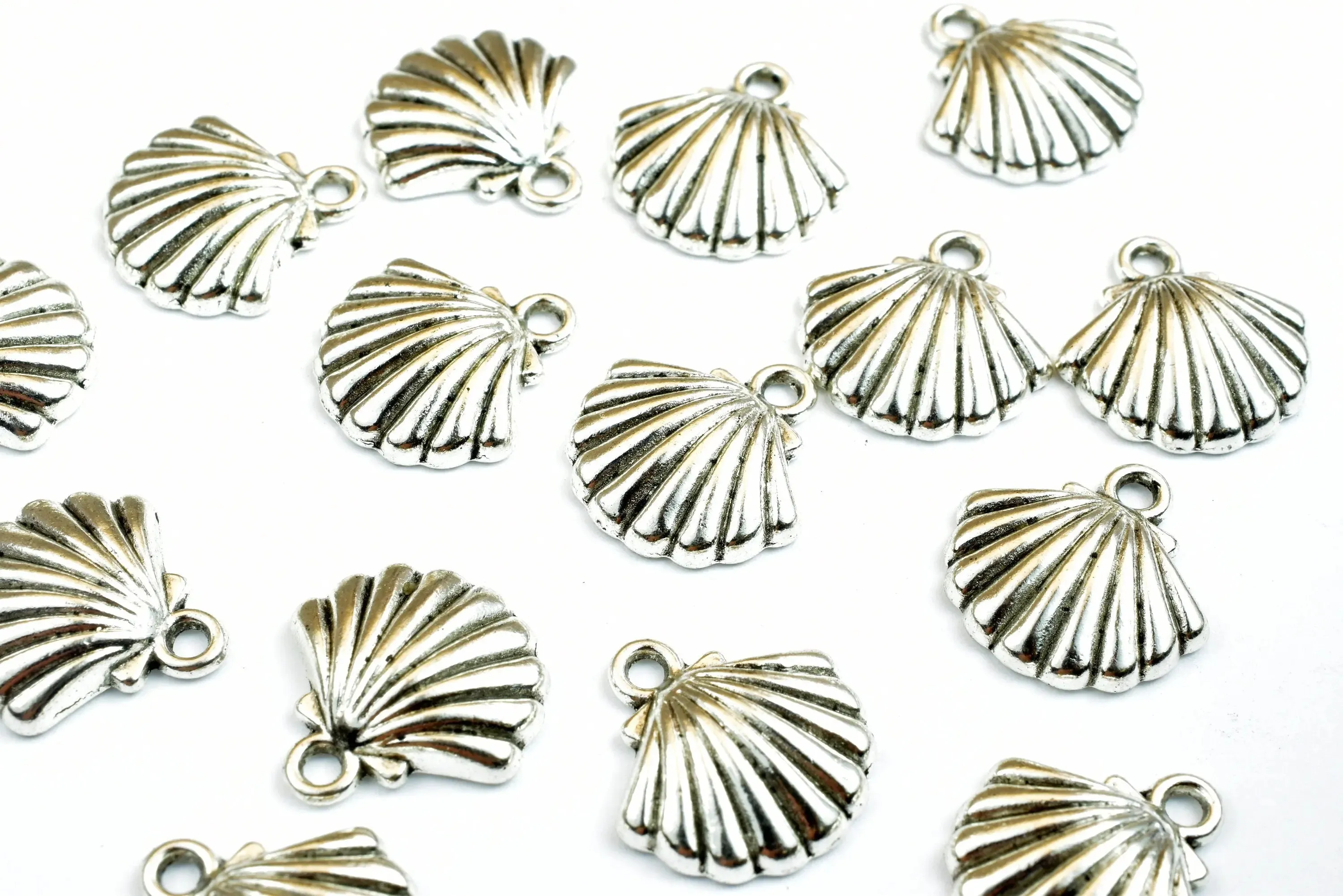 14 PCs Shell Charms Alloy Silver Size 15x15mm Jump Ring Size 2mm For Jewelry Making