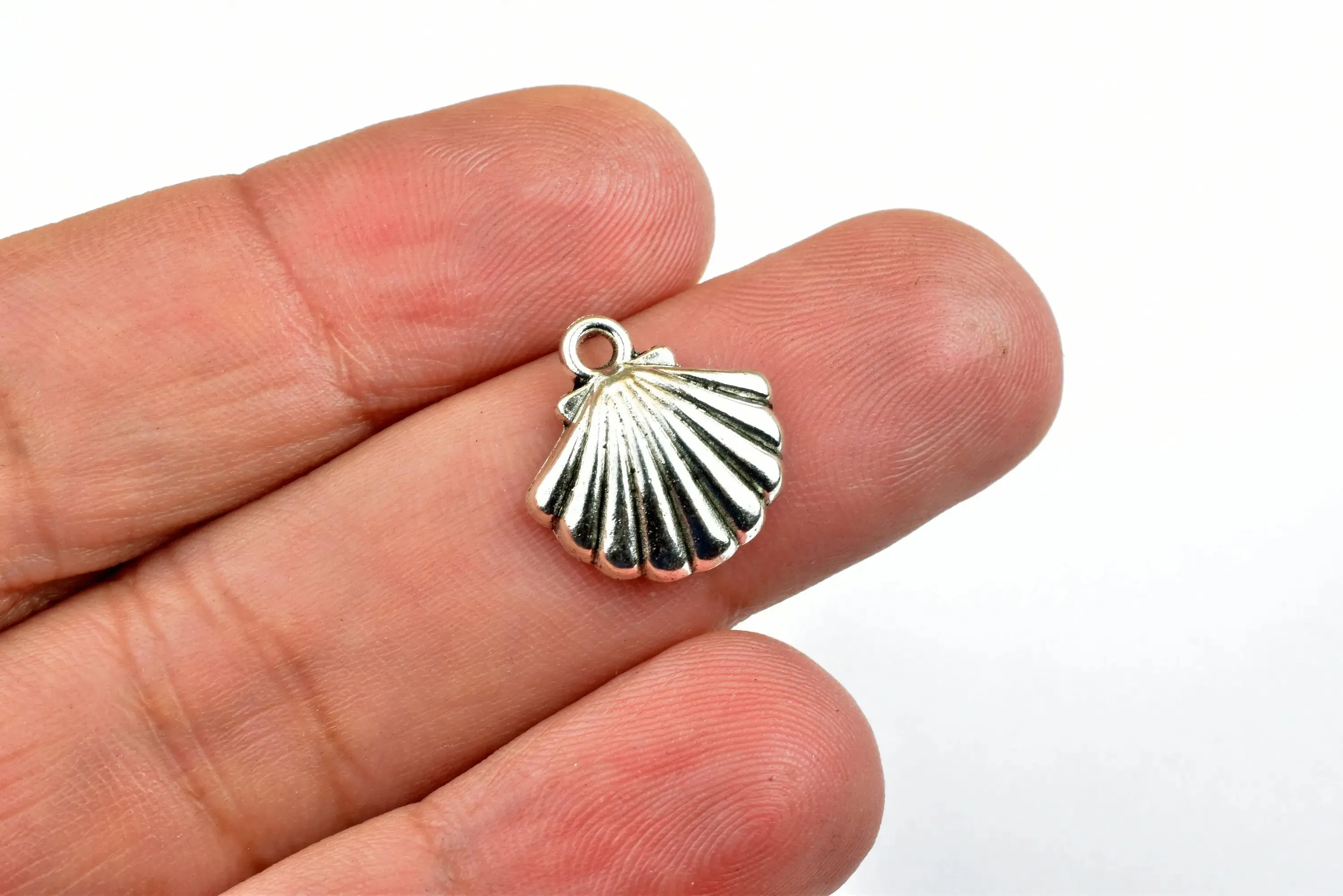 14 PCs Shell Charms Alloy Silver Size 15x15mm Jump Ring Size 2mm For Jewelry Making