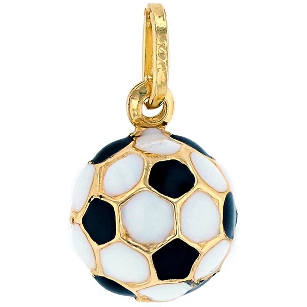 14k Gold 3D Soccer Ball Pendant with Black and White Enamel