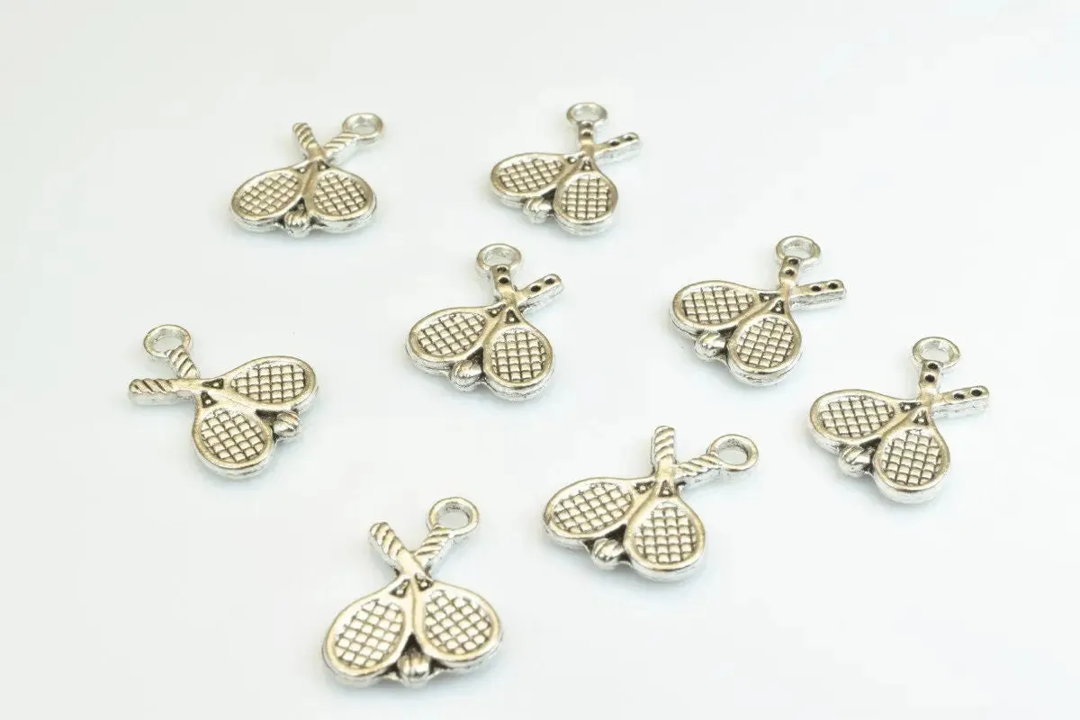 15 PCs Tennis Racket Charms Alloy Antique Silver Size 19x14mm Jump Ring Size 2mm For Jewelry Making