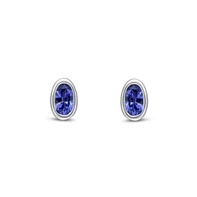 9ct White Gold Tanzanite Rubover Stud Earrings 0.64ct