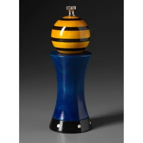 Alpha in Blue, Yellow, and Black Wooden Salt or Pepper Mill Grinder Shaker by Robert Wilhelm of Raw Design