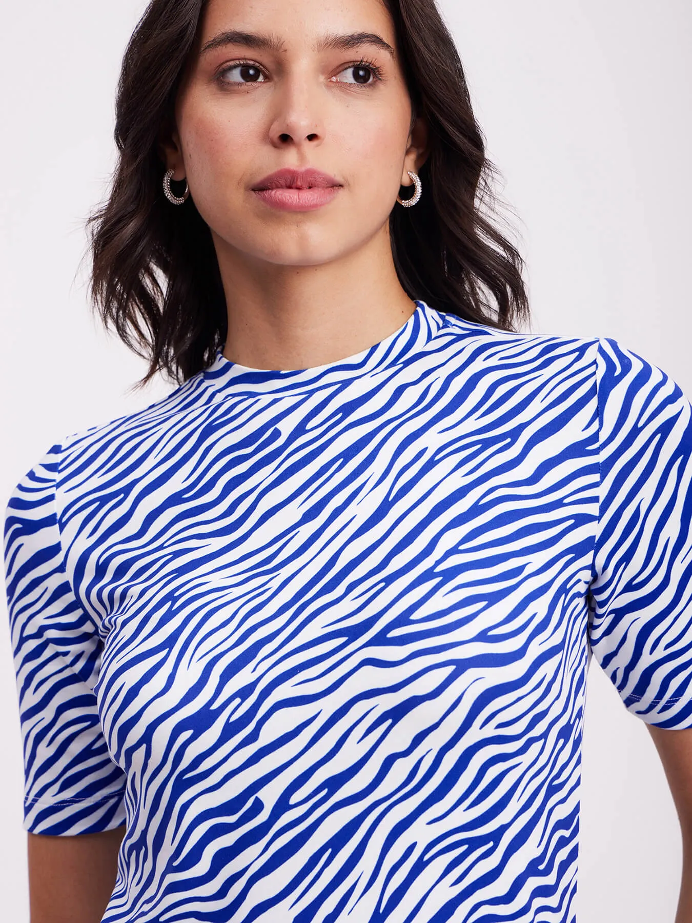 Animal Print Crew Neck Top - Blue