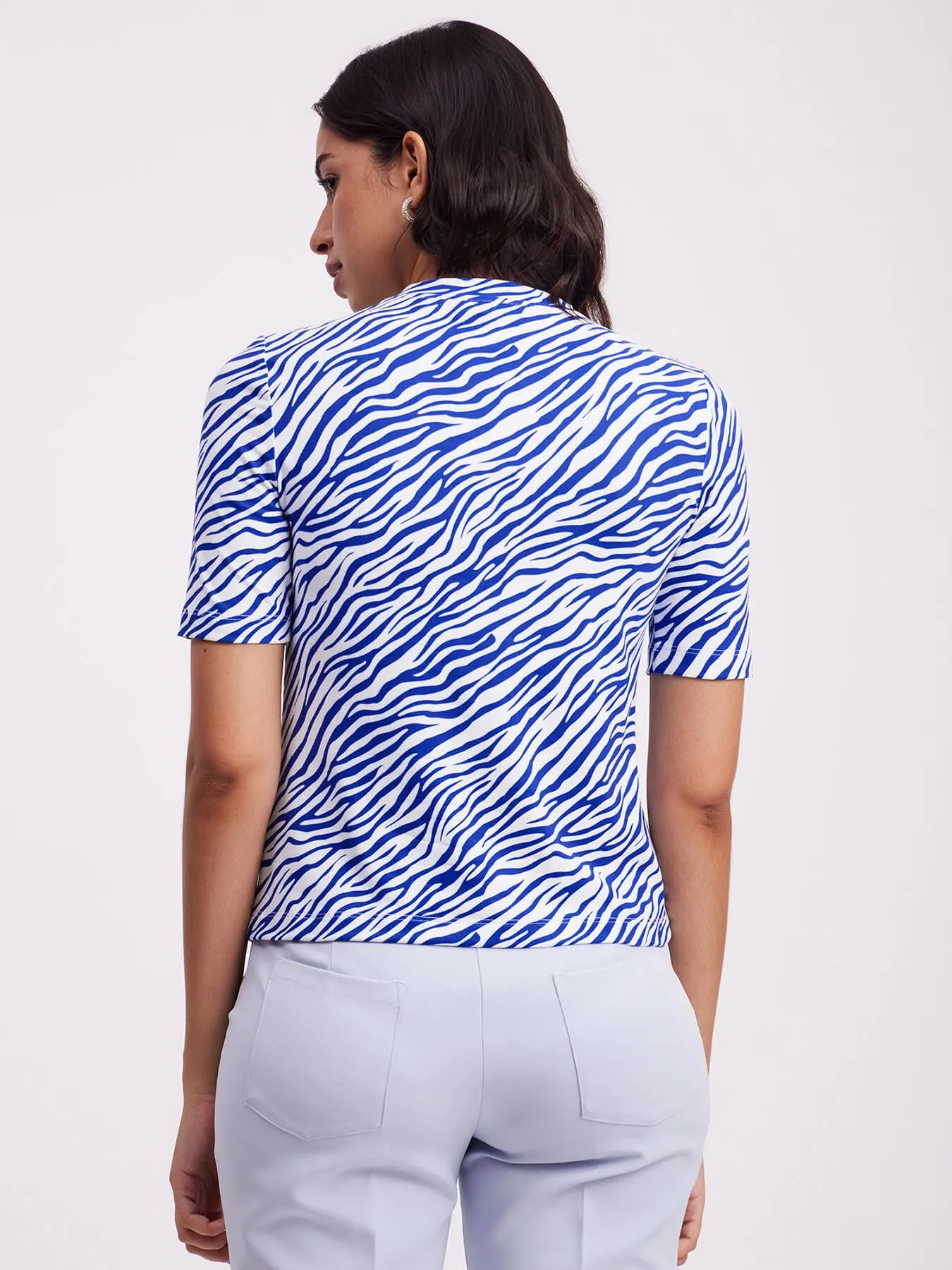 Animal Print Crew Neck Top - Blue