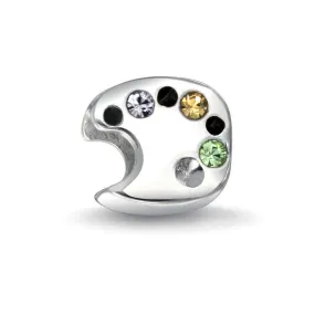 Artist Palette Painter Drawing CZ Color Charm Bead .925 Sterling Silver