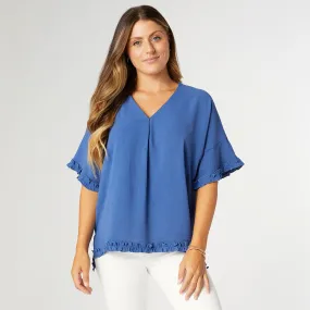 Aspen Flowy Ruffle Edge Top - Cornflower Blue