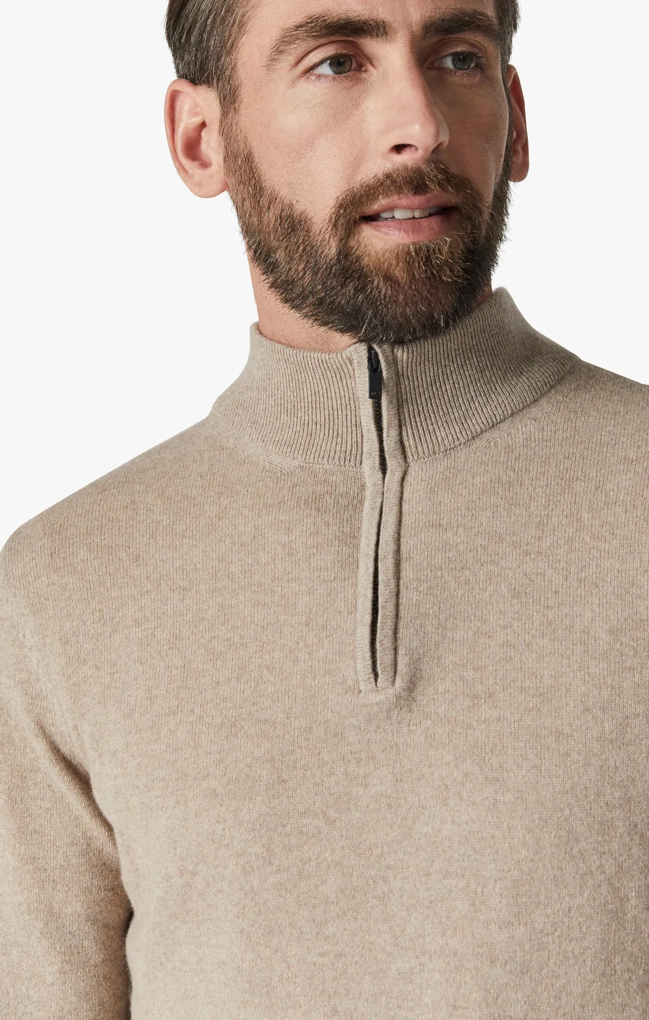 Cashmere Quarter Zip Sweater In Beige