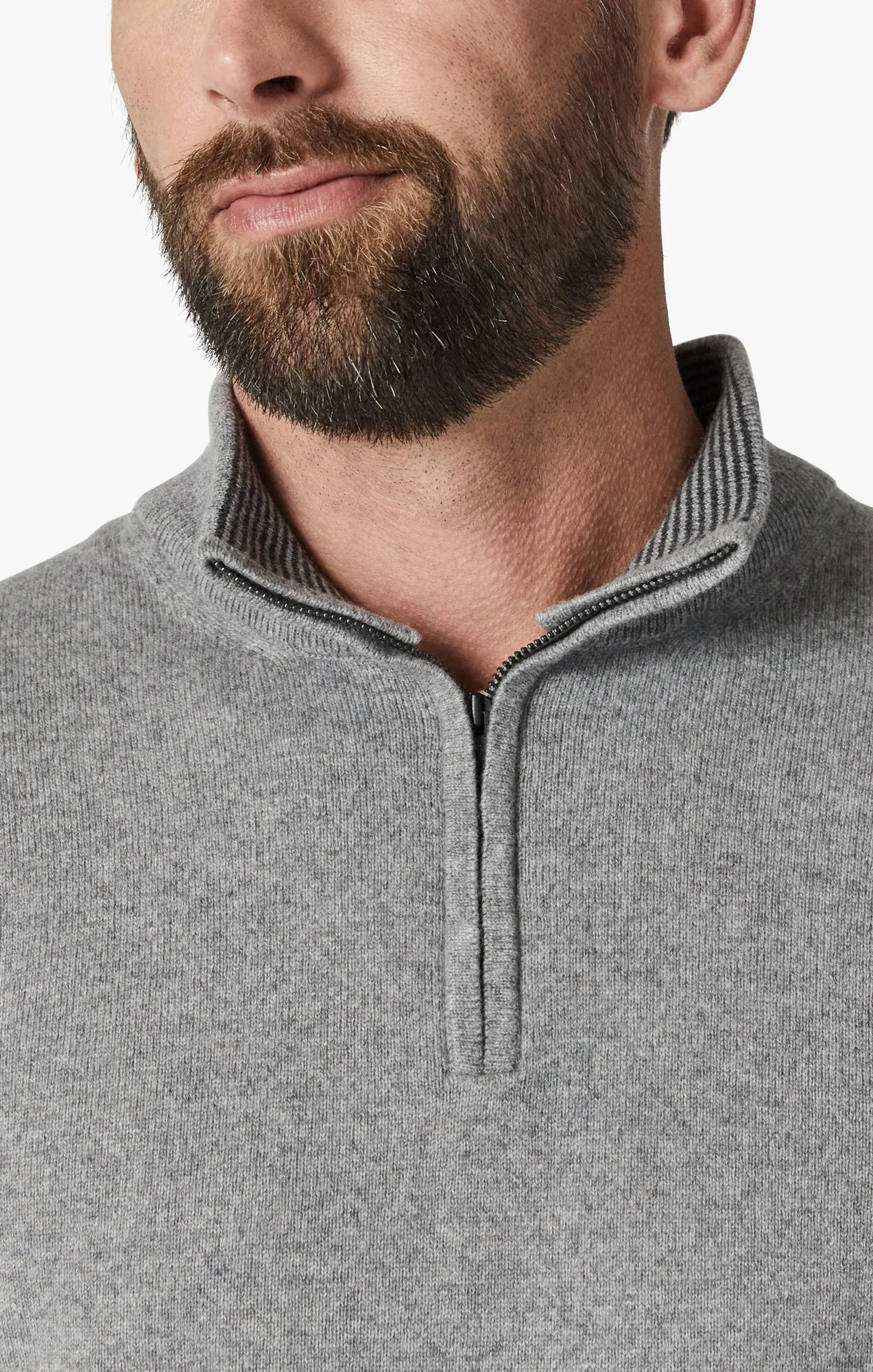 Cashmere Quarter Zip Sweater In Grey Melange