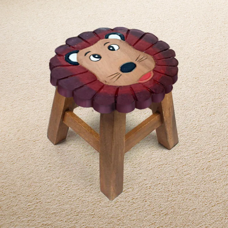 Children's Wooden Stool LION Themed Chair Toddlers Step sitting Stool