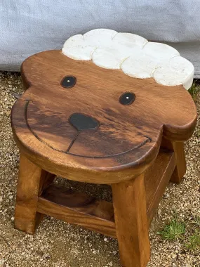 Children's Wooden Stool Smiling Sheep Themed Chair Toddlers Step sitting Stool