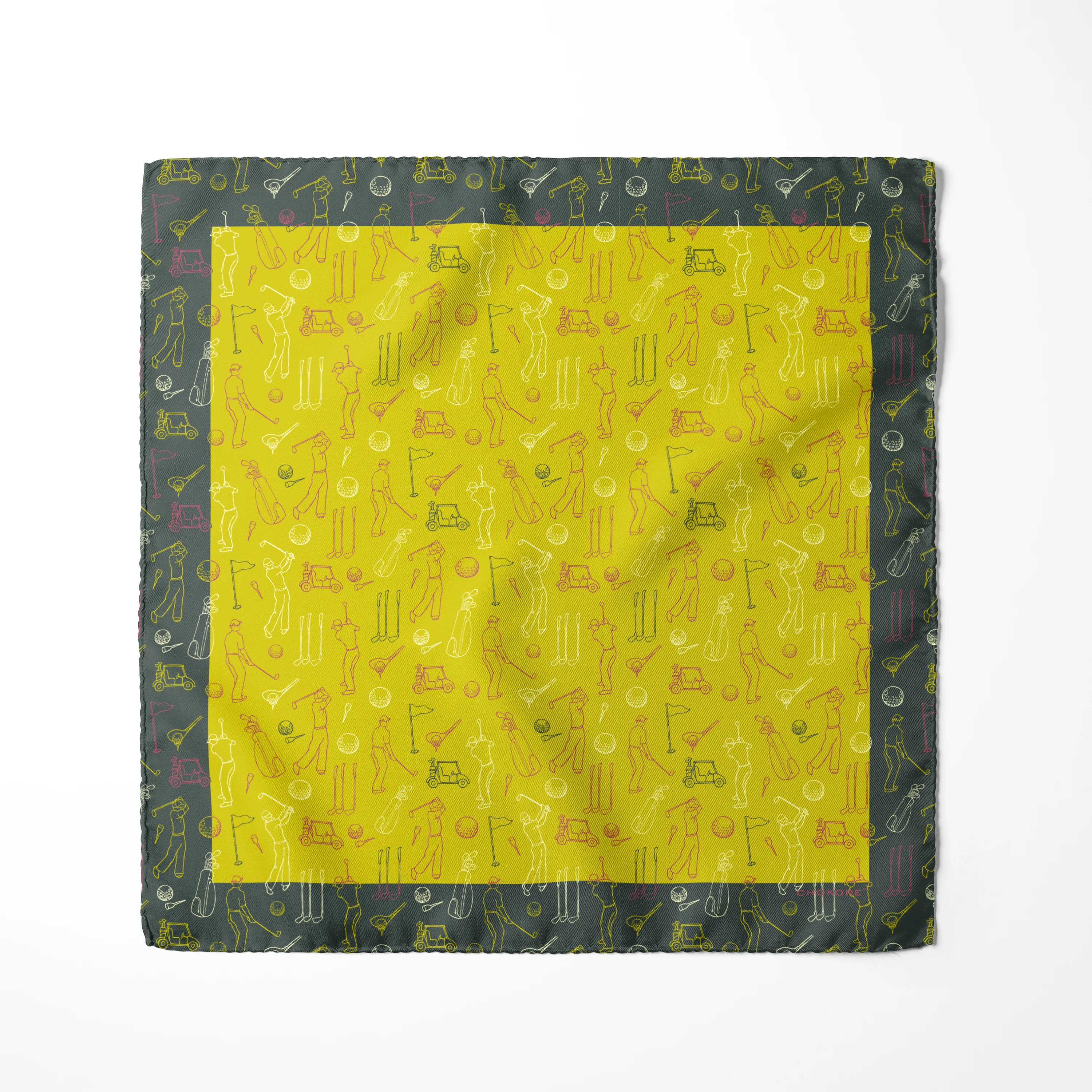 Chokore Citrine Golf Print Silk Pocket Square - Sporty Silks Range