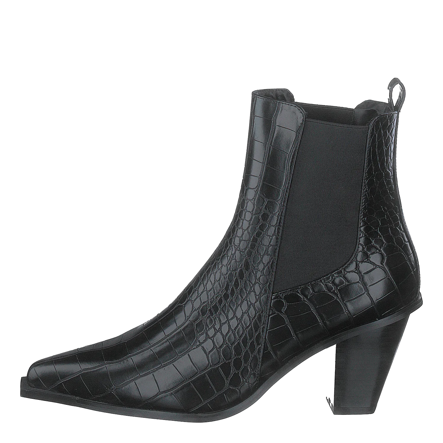 Croc Pointy Block Heel Black