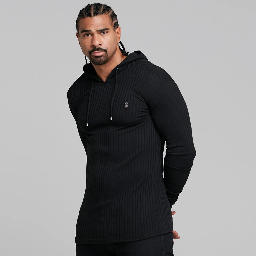 Father Sons Classic Black Ribbed Knit Hoodie Jumper - FSH218