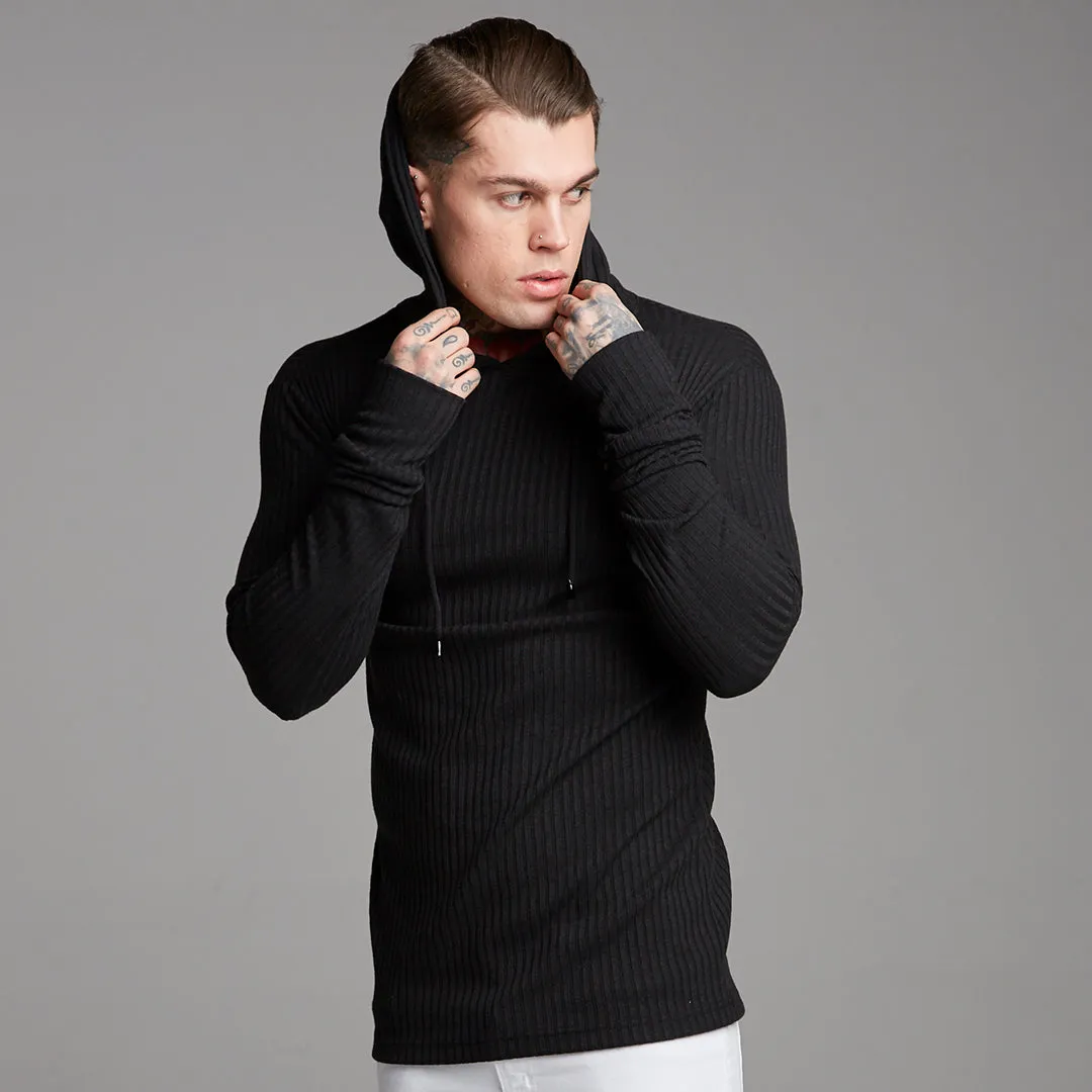 Father Sons Classic Black Ribbed Knit Hoodie Jumper - FSH218