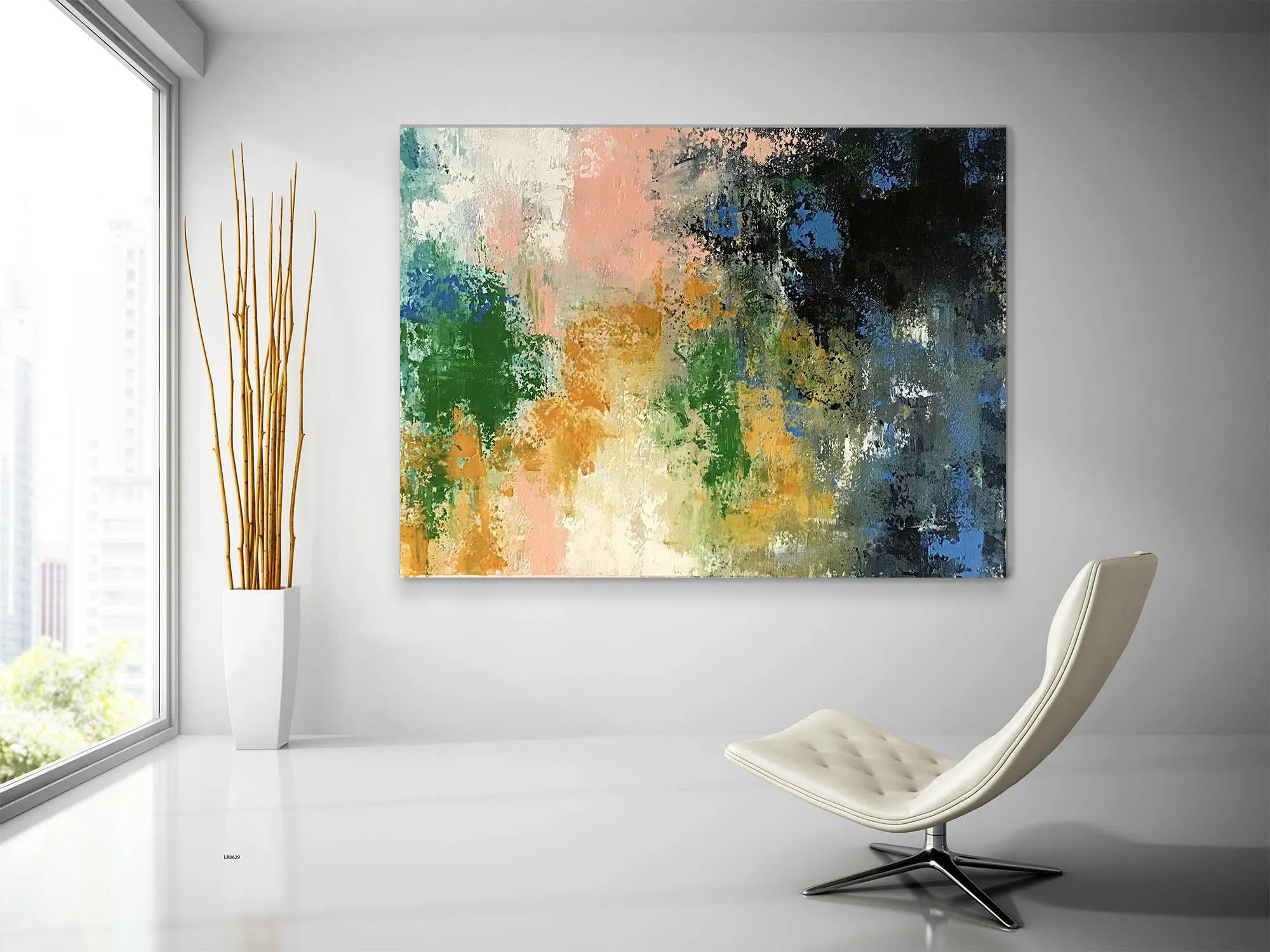 Green Black Pink Abstract Painting Palette Knife Canvas Art Fp072