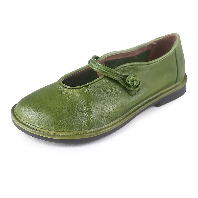 Handmade Leather Black/Brown/Green Mary Jane Flats For Women Retro Round Toe Original Design