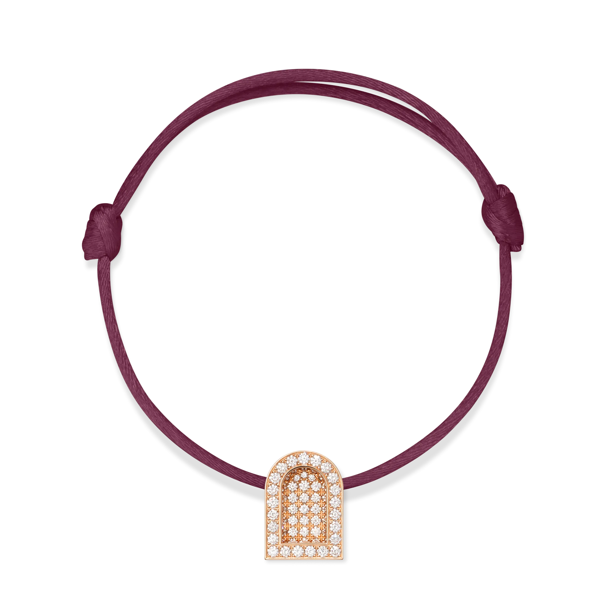 L'Arc Voyage Charm GM, 18k Rose Gold with Colisée Diamonds on Silk Cord