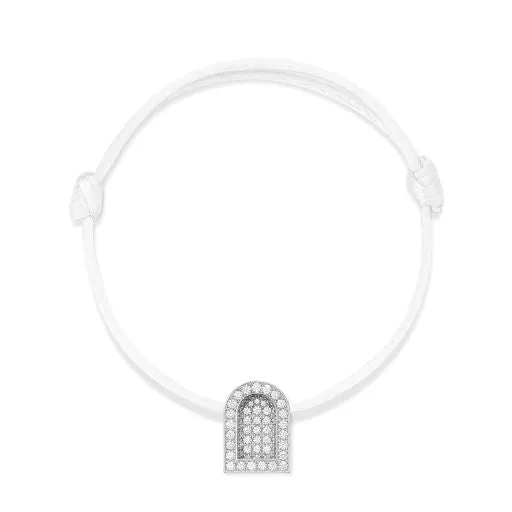 L'Arc Voyage Charm GM, 18k White Gold with Colisée Diamonds on Silk Cord