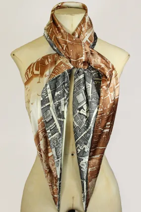 LARGE SILK SQUARE SCARF IN BROWN AND CHARCOAL BOUNDARY