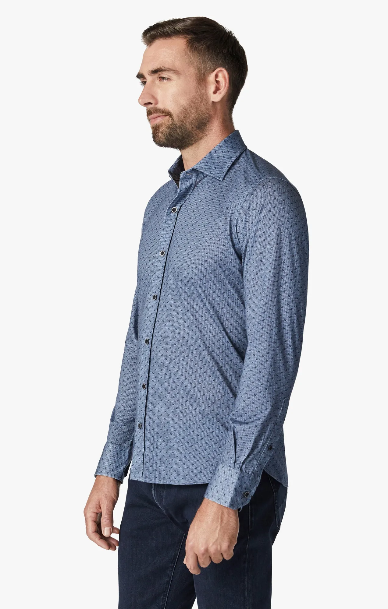 Leaf Design Shirt in Indigo Melange