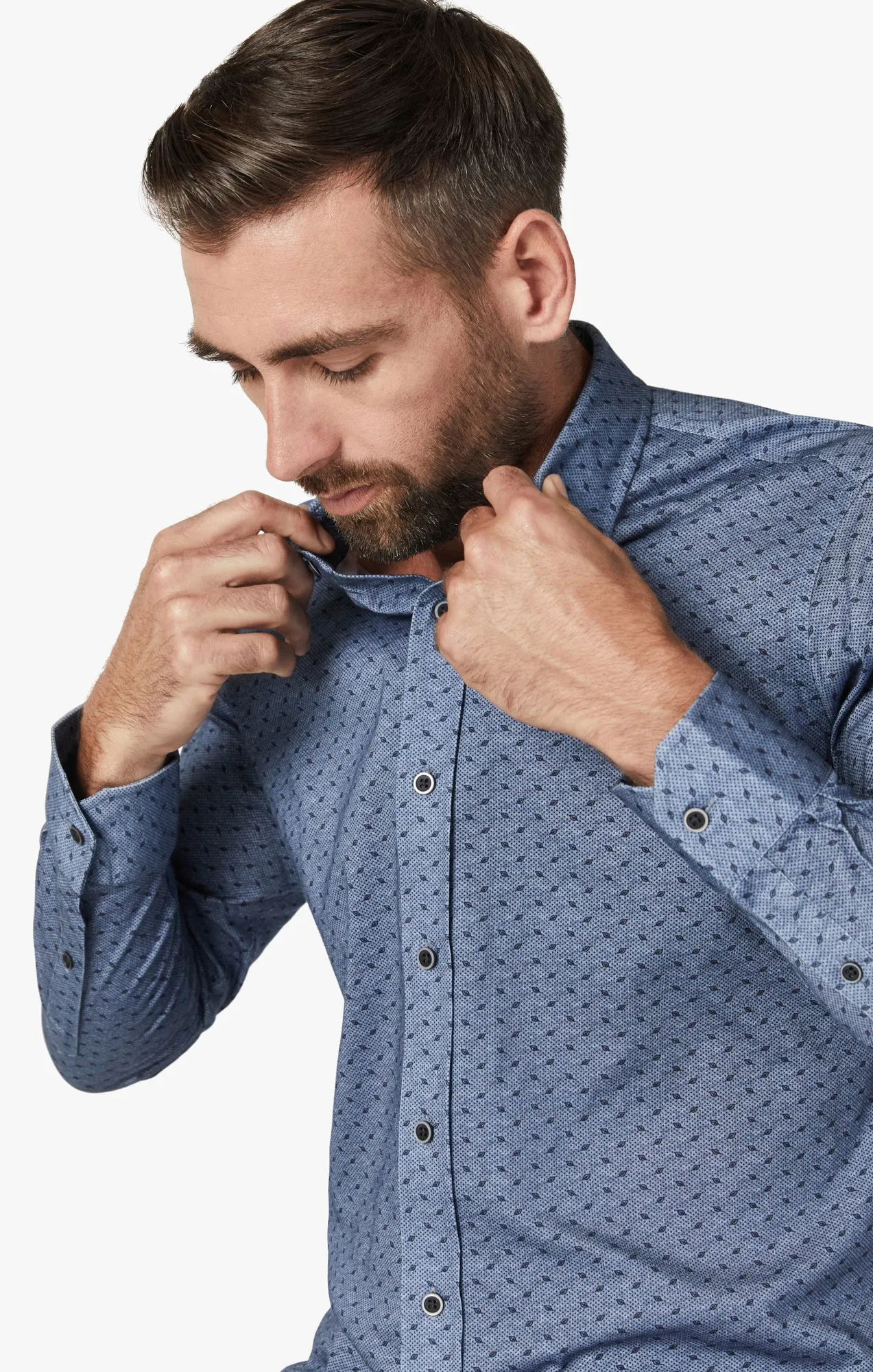 Leaf Design Shirt in Indigo Melange