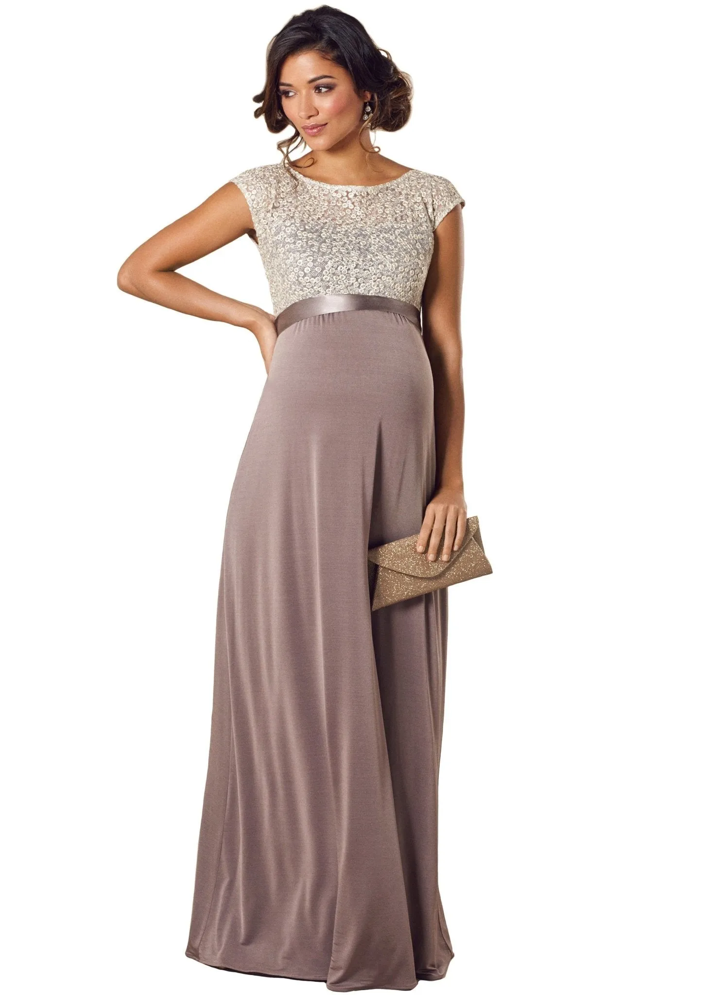 Mia Maternity Gown - Dusky Truffle