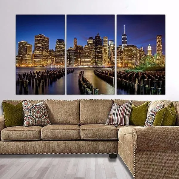 NYC Skyline at Night Canvas Wall Art