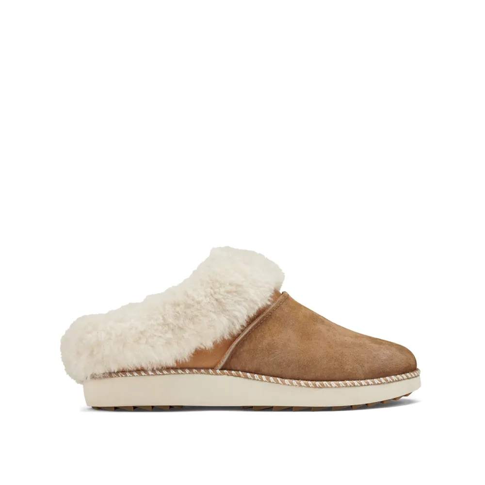 OluKai Women's Ku'i Shearling Lined Slip On Clog Slipper in Tan