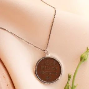 Palestinian coin 1 mil simple SILVER frame necklace