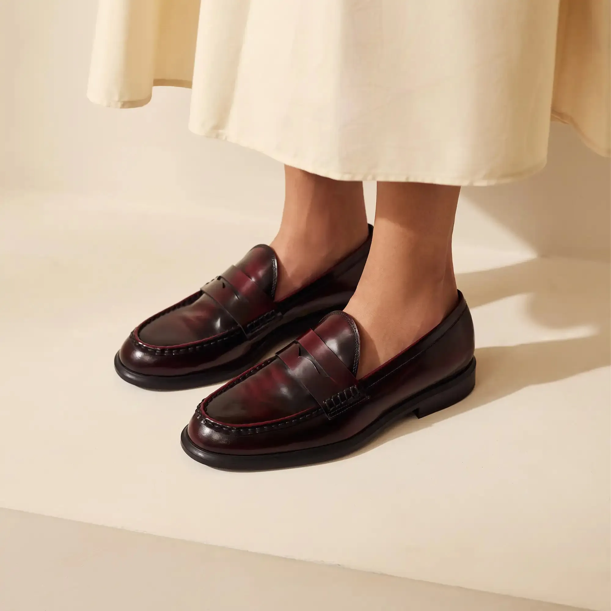 Vendôme Blandine bordeaux spazzolato leather loafers