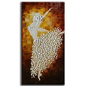 YASHENG ART - CONTEMPORARY ART BALLET GIRL DANCERS OIL PAINTING ON CANVAS TEXTURE PALETTE KNIFE HAND-PAINTED ABSTRACT PAINTING MODERN HOME INTERIOR DECOR WALL ART PICTURE READY TO HANG 20X40INCH